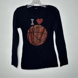 I Love Basketball Long Sleeve T-Shirt with Rhinestone Design